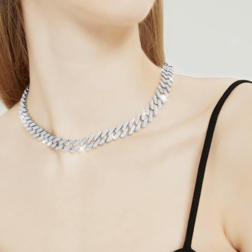 Necklace 18” Cuban Link with Cubic Zirconia Necklace
